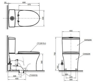 Bồn cầu 2 khối TOTO CW920K - 3