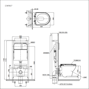 Thân cầu treo tường TOTO CW967 - 3