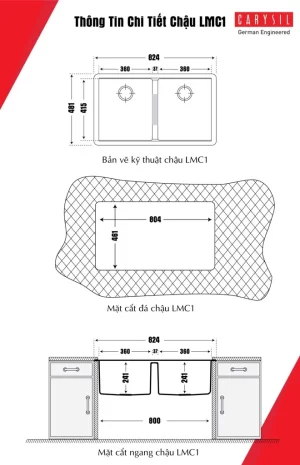 CHẬU RỬA CHÉN CARYSIL LMC1-03/NERA (ĐEN) - 1 CARYSIL LMC1-03/NERA