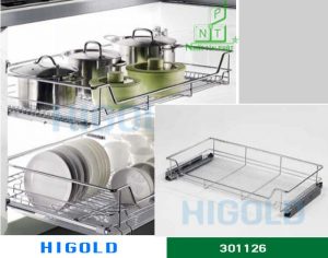 Giỏ hàng - 27 Kệ xoong nồi có khay ray giảm chấn Higold inox 304 – 301126