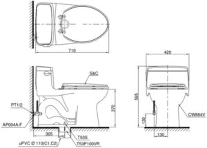 Bồn cầu 1 khối TOTO MS864W11, nắp điện tử Washlet - 3