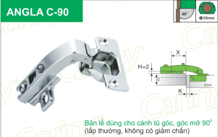 Cariny - Bản lề dùng cho cánh tủ góc C90, góc mở 90 độ - 1
