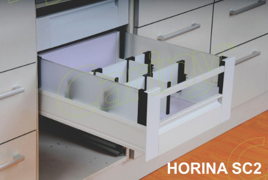 Cariny – Hệ ray hộp ngăn kéo, thép sơn tĩnh điện trắng, ngăn cao, dài 500mm HORINA ST2/500