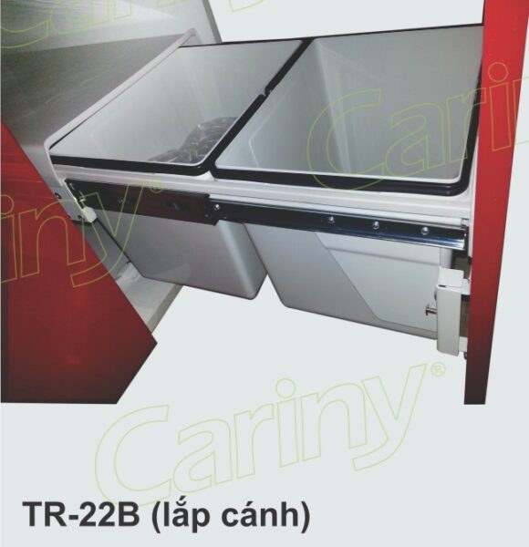 Cariny - Thùng rác nhựa màu trắng, 2 ngăn, mỗi ngăn 14L, lắp cánh,ray bi 3 tầng có giảm chấn VARIO TR-22B - 1