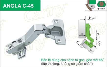 Cariny – Bản lề dùng cho cánh tủ góc, góc mở 45 độ ANGLA C45