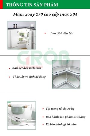 MÂM XOAY 270 INOX SUS304 NAN DẸT ĐÁY MELAMIN Grob - 19 MÂM XOAY 270 INOX SUS304 NAN DẸT ĐÁY MELAMIN Grob - 18