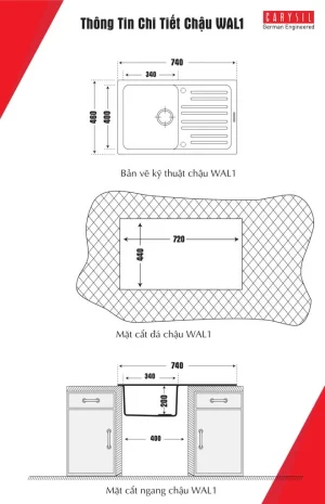 CHẬU RỬA CHÉN CARYSIL WAL1-03/NERA (ĐEN) - 1 CARYSIL WAL1-03/NERA