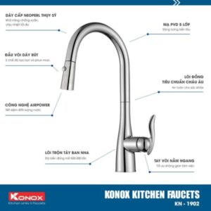 Vòi rửa bát KONOX rút dây KN1902 - 9 Vòi rửa bát KONOX rút dây KN1902 - 8