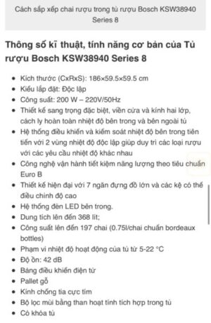 TỦ RƯỢU ĐỘC LẬP BOSCH HMH.KSW38940|SERIE 8 - 150 TỦ RƯỢU ĐỘC LẬP BOSCH HMH.KSW38940|SERIE 8 - 149