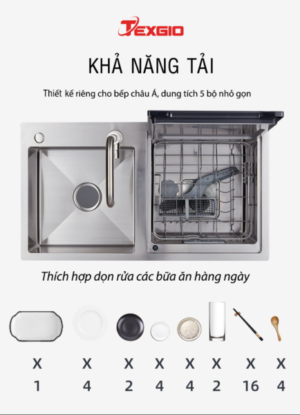 Texgio Dishwasher TGWFS64B - 5 Bộ Liền Chậu, Sấy Khí Nóng - 18 Texgio Dishwasher TGWFS64B - 5 Bộ Liền Chậu, Sấy Khí Nóng - 17