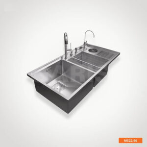 Chậu rửa inox 2 hố lệch tích hợp máy rửa ly Garis MS22.96 - 11 Chậu rửa inox 2 hố lệch tích hợp máy rửa ly Garis MS22.96 - 10