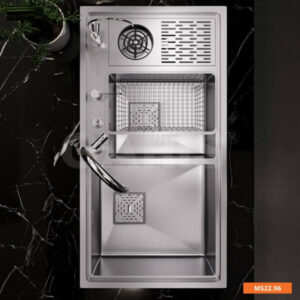 Chậu rửa inox 2 hố lệch tích hợp máy rửa ly Garis MS22.96 - 19 Chậu rửa inox 2 hố lệch tích hợp máy rửa ly Garis MS22.96 - 18