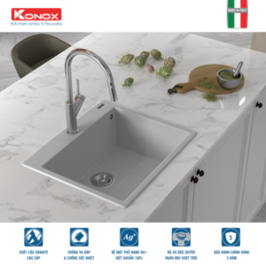 Chậu rửa bát Konox Granite Sink Ruvita 680 White Silver - 6