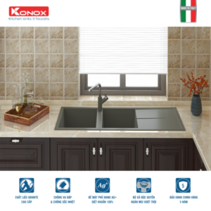 Granite sink Livello 1160 GreySiphon, giá úp bát inox KONOX - 13 Granite sink Livello 1160 GreySiphon, giá úp bát inox KONOX - 12
