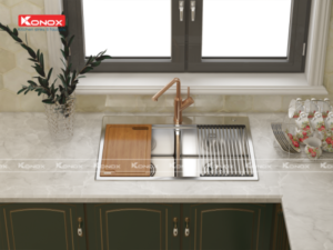 Topmount sink KN8250TDSiphon, thớt gỗ, roll mat KONOX - 18