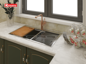 Topmount sink KN8250TDSiphon, thớt gỗ, roll mat KONOX - 16