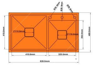 Chậu rửa chén bát 2 hố lệch sâu lòng vuông Garis GS22.82 - 8 Chậu rửa chén bát 2 hố lệch sâu lòng vuông Garis GS22.82 - 7