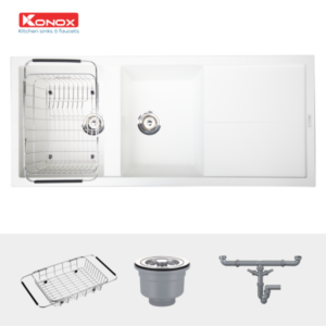 Granite sink Livello 1160 White SilverSiphon, giá úp bát inox KONOX - 6