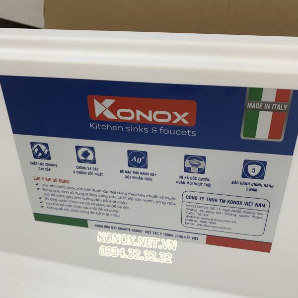 Granite sink Phoenix 860 BlackSiphon, giá úp bát inox KONOX - 18