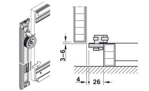 Cửa trượt xoay bằng gỗ cao 1250 – 1850 mm Hafele 408.30.590 - 6