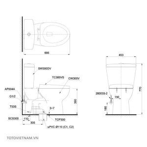 Bồn cầu 2 khối TOTO CS300DRE2 - 3