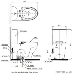 Bồn cầu 2 khối TOTO CS818DE4 - 3