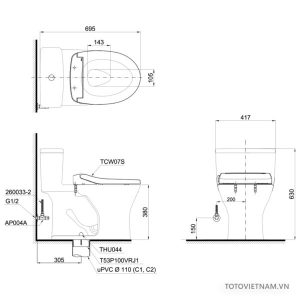 Bồn cầu 1 khối TOTO MS855DE2 - 4 Bồn cầu 1 khối TOTO MS855DE2 - 3