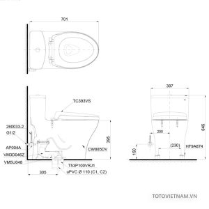 Bồn cầu 1 khối TOTO MS885DT2, nắp đóng êm - 4 Bồn cầu 1 khối TOTO MS885DT2, nắp đóng êm - 3
