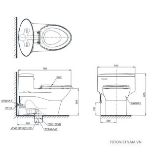 Bồn cầu 1 khối TOTO MS904T8, nắp đóng êm - 4 Bồn cầu 1 khối TOTO MS904T8, nắp đóng êm - 3