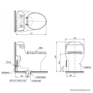 Bồn cầu 1 khối TOTO MS914RT2 – Nắp đóng êm - 4 Bồn cầu 1 khối TOTO MS914RT2 – Nắp đóng êm - 3