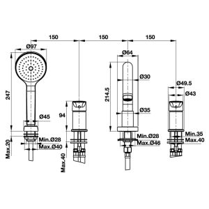 Bộ trộn bồn tắm 4 lỗ Active Hafele 589.02.736 - 4