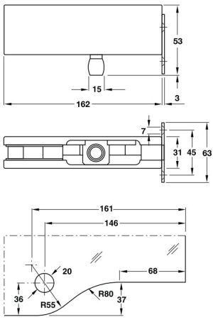 Kẹp kính trên khung gắn vào tường Inox mờ 981.00.110 - 3