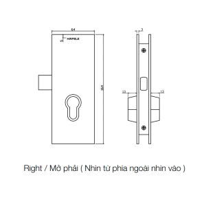 Thân khóa cửa mở xoay – hướng mở phải Hafele 981.59.020 - 3