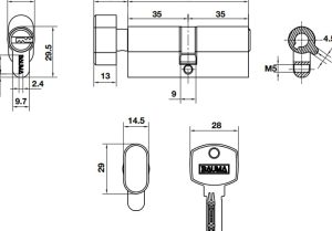 Ruột khoá 1 đầu chìa 1 đầu vặn 70mm BAUMA 916.87.826 - 3