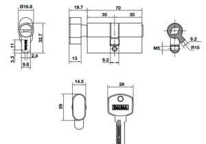 Ruột khoá 1 đầu chìa 1 đầu vặn 70mm BAUMA 916.87.823 - 4 Ruột khoá 1 đầu chìa 1 đầu vặn 70mm BAUMA 916.87.823 - 3