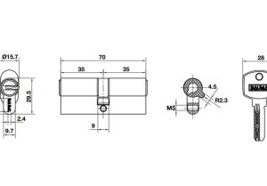 Ruột khoá 2 đầu chìa 70mm BAUMA 916.87.827 - 4 Ruột khoá 2 đầu chìa 70mm BAUMA 916.87.827 - 3
