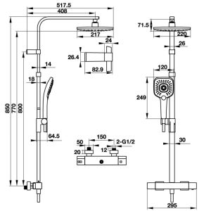 Thanh sen kết hợp có bộ trộn điều nhiệt Häfele 495.60.102 - 4 Thanh sen kết hợp có bộ trộn điều nhiệt Häfele 495.60.102 - 3