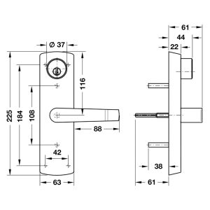 Tay nắm gạt đế dài cho cửa dày 44-50mm Hafele 911.56.029 - 3