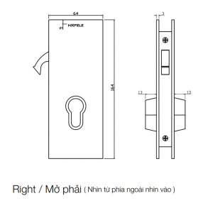 Thân khóa cửa kính trượt – hướng mở phải Hafele 981.59.050 - 3