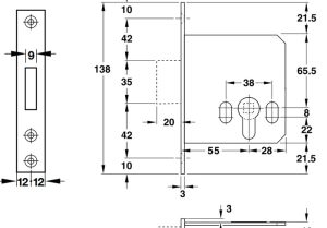 Thân khoá chốt chết Häfele 911.22.477 - 4 Thân khoá chốt chết Häfele 911.22.477 - 3