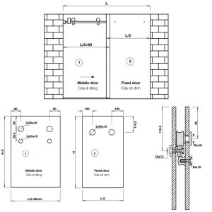 Trọn bộ cửa trượt phòng tắm Vuông – Ray 2000mm Hafele 981.71.101 - 4