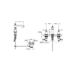 Vòi trộn 3-lỗ Kyoto 100 bộ xả kéo màu đồng 589.35.032 - 3