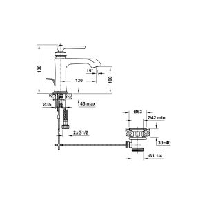 Vòi trộn Kyoto 100 bộ xả kéo màu đồng 589.35.030 - 3