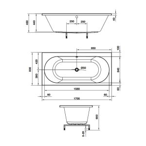 Bồn tắm âm hình bầu dục Nagoya 1700 588.79.600 - 4 Bồn tắm âm hình bầu dục Nagoya 1700 588.79.600 - 3