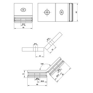 Kẹp kính – kính 135 độ Hafele 981.77.915 - 4 Kẹp kính – kính 135 độ Hafele 981.77.915 - 3