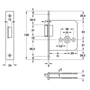 Thân khóa lưỡi gà 55mm màu đồng rêu Hafele 911.23.861 - 4 Thân khóa lưỡi gà 55mm màu đồng rêu Hafele 911.23.861 - 3