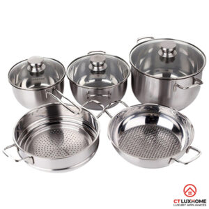 BỘ 5 NỒI CHẢO XỬNG INOX FIVESTAR FS08CG1 3 ĐÁY NẮP KÍNH