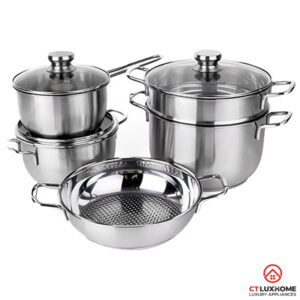 BỘ 5 NỒI CHẢO XỬNG INOX FIVESTAR FS08CG1 3 ĐÁY NẮP KÍNH - 7