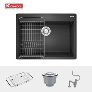 CHẬU RỬA CHÉN BÁT KONOX GRANITE SINK RUVITA 680 BLACK - 7