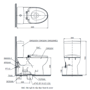 Bồn cầu 2 khối TOTO CS320DRW7 - 3